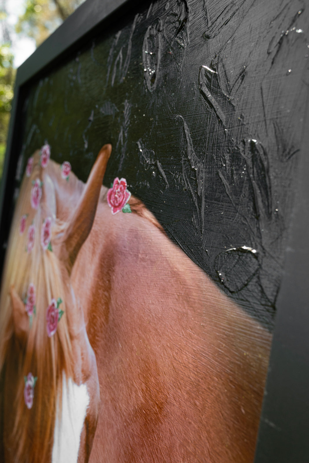 Elegant horse artwork created from photography and mixed media techniques for equestrian décor