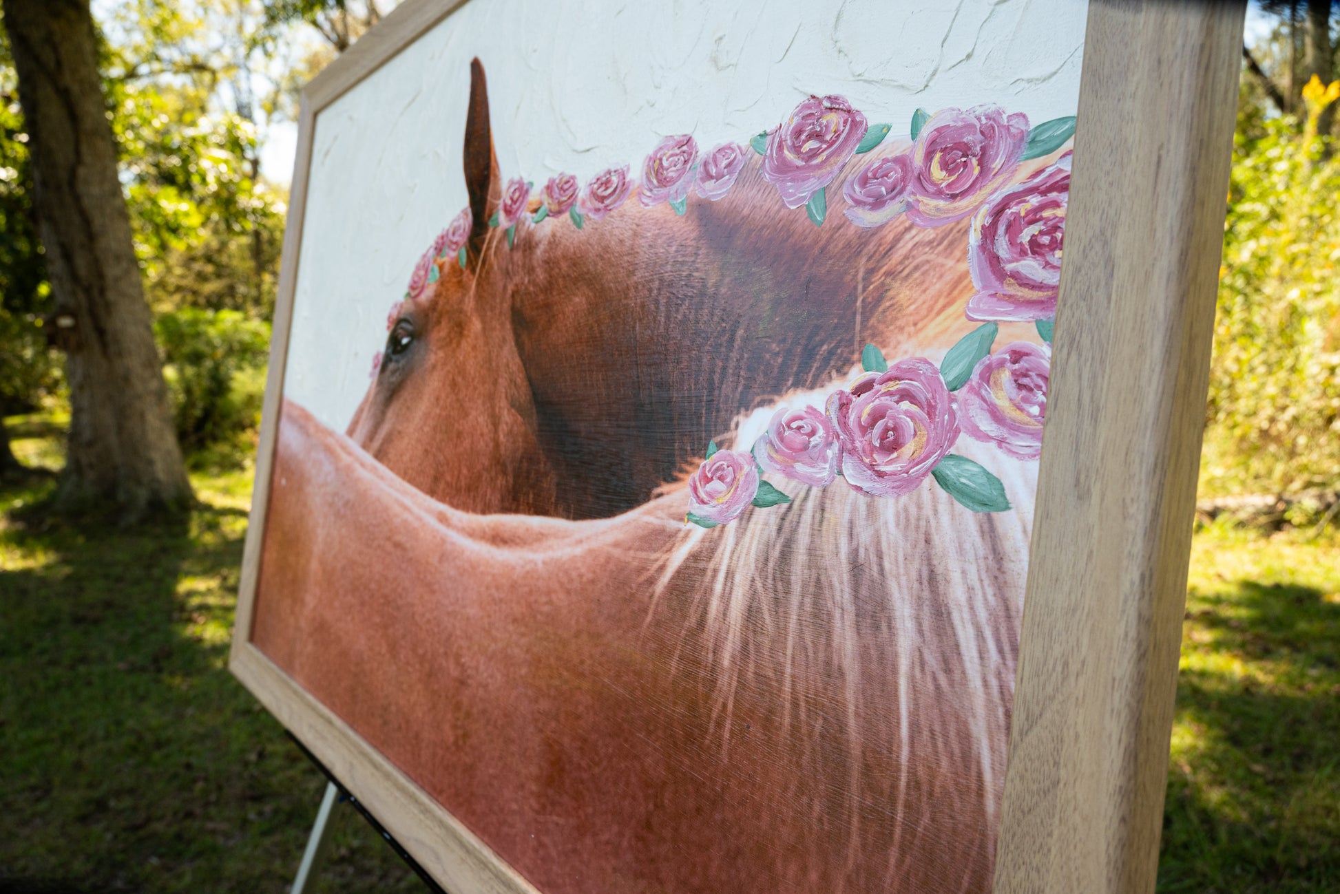 Mixed media horse portrait blending photography and painting techniques for timeless wall art