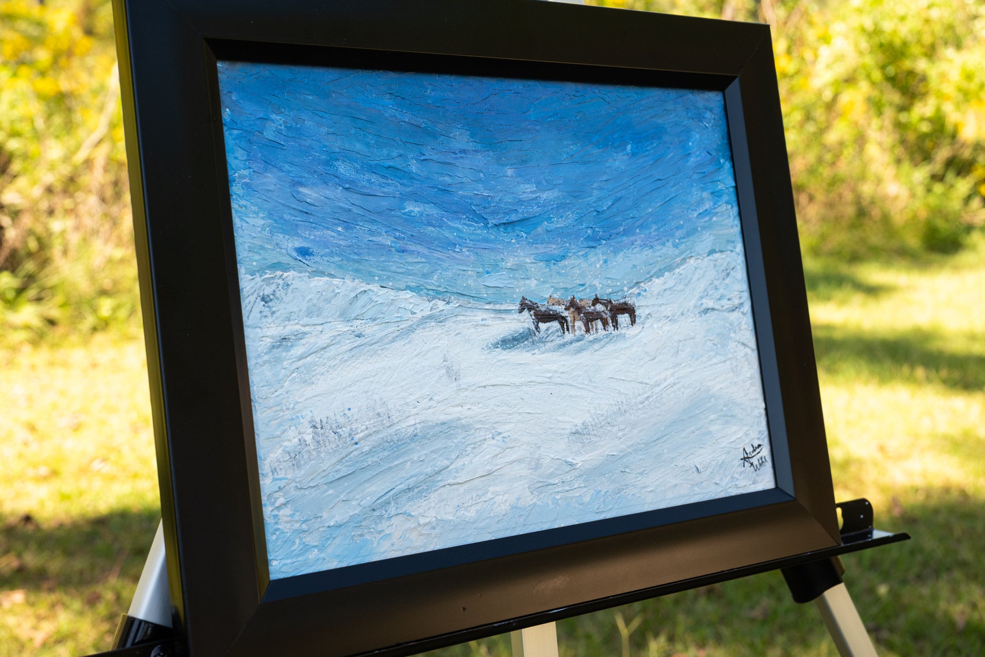Equine mixed media artwork showcasing a horse with artistic textures and hand-painted details