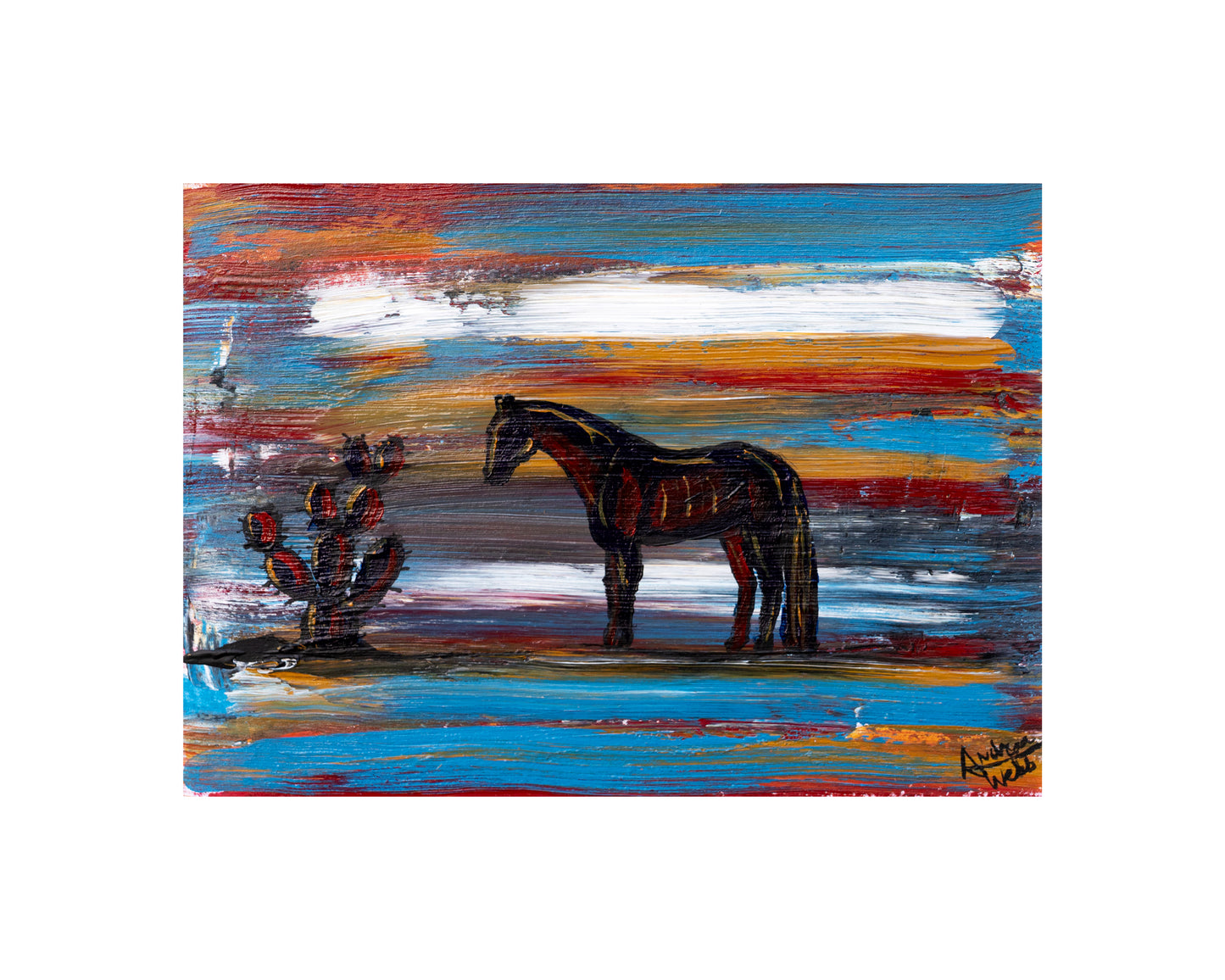 Equine mixed media artwork showcasing a horse with artistic textures and hand-painted details